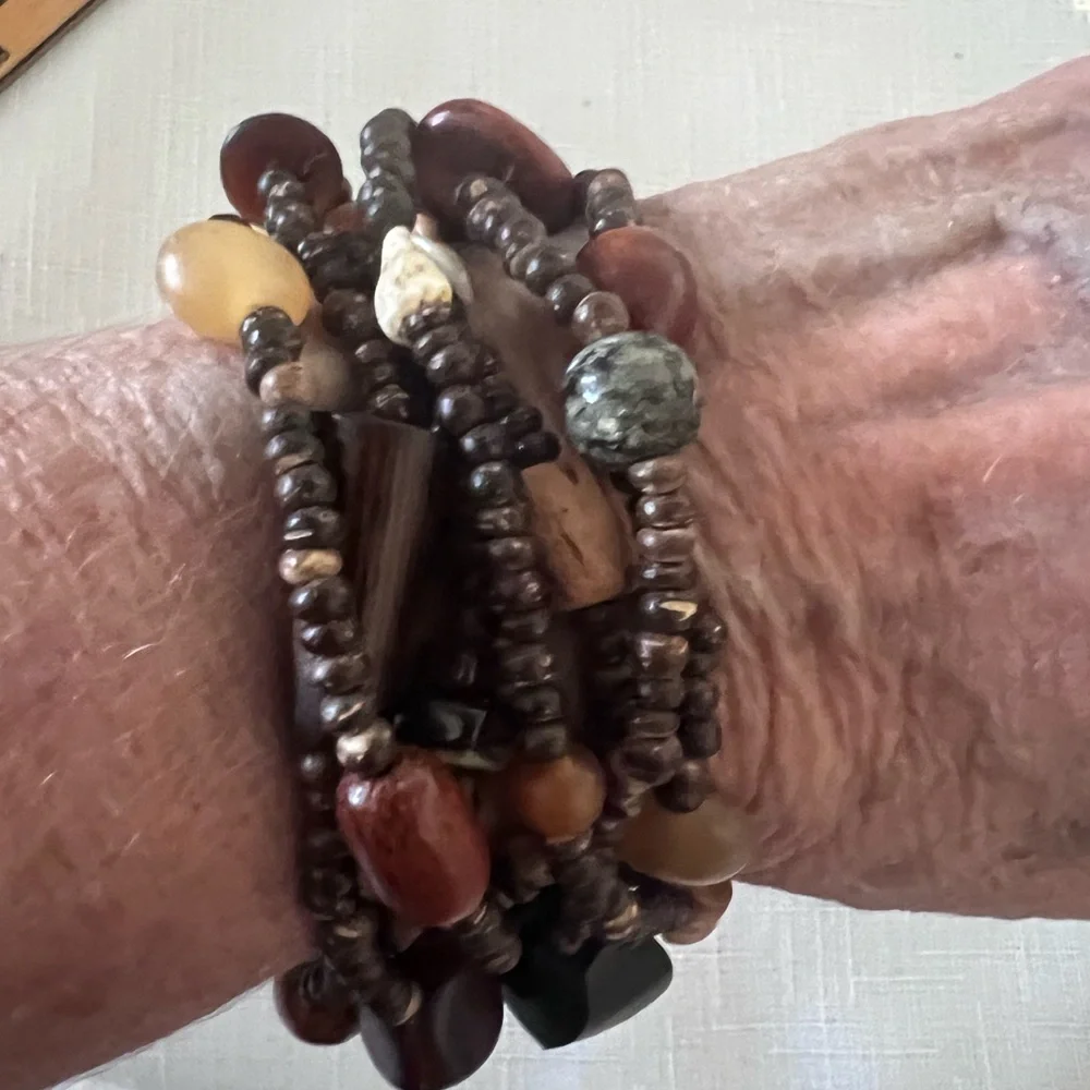 NECKLACE or BRACELET HAND CRAFTED Continuous Beaded Strand Earthy Toned Shells